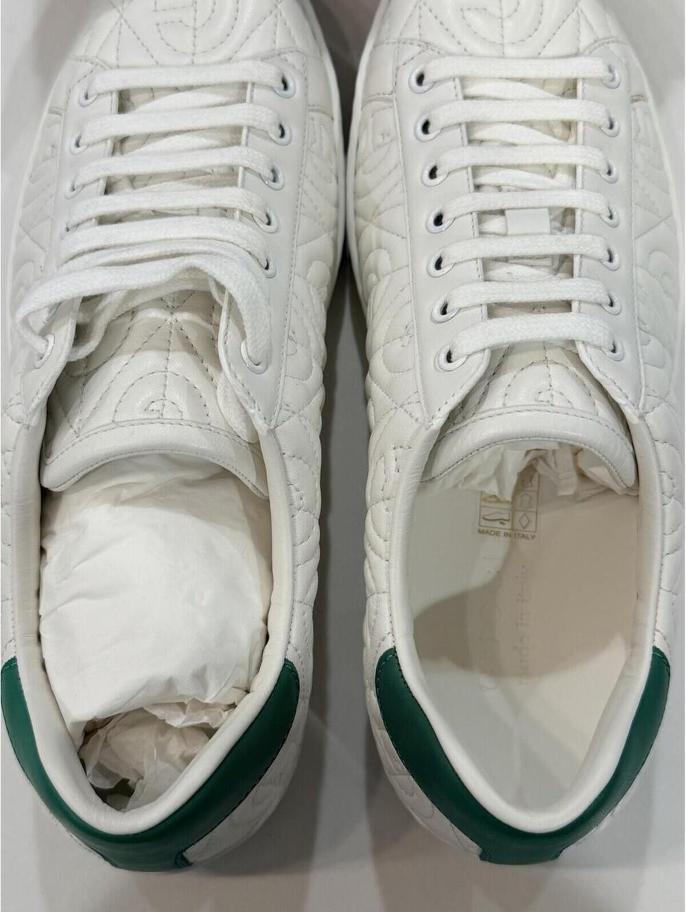 Gucci White Green Quilted Leather Low Top Sneakers Mens Sz G7+ US Sz 8 8.5 - Picture 8 of 9